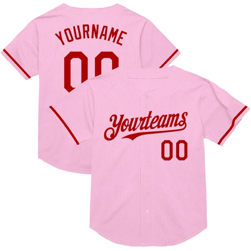 Baseball Jerseys For Official Team Apparel-Custom Light Pink Red Mesh Authentic Throwback Baseball Jersey