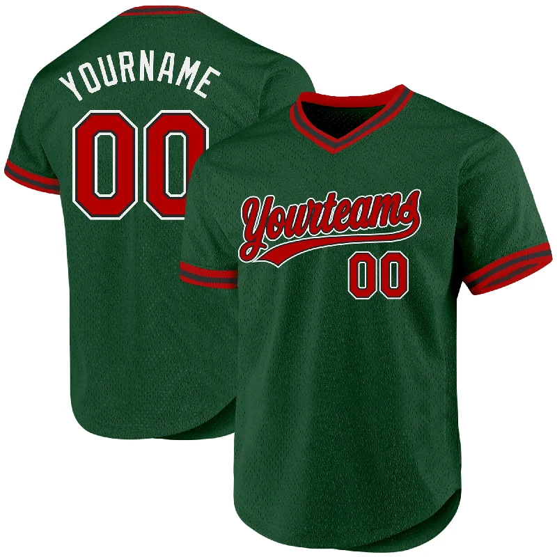 Personalized Baseball Jerseys For Team Photos-Custom Green Red-Black Authentic Throwback Baseball Jersey