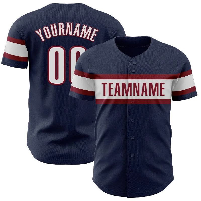 Personalized Baseball Jerseys For Fan Customization-Custom Navy White-Crimson Authentic Baseball Jersey