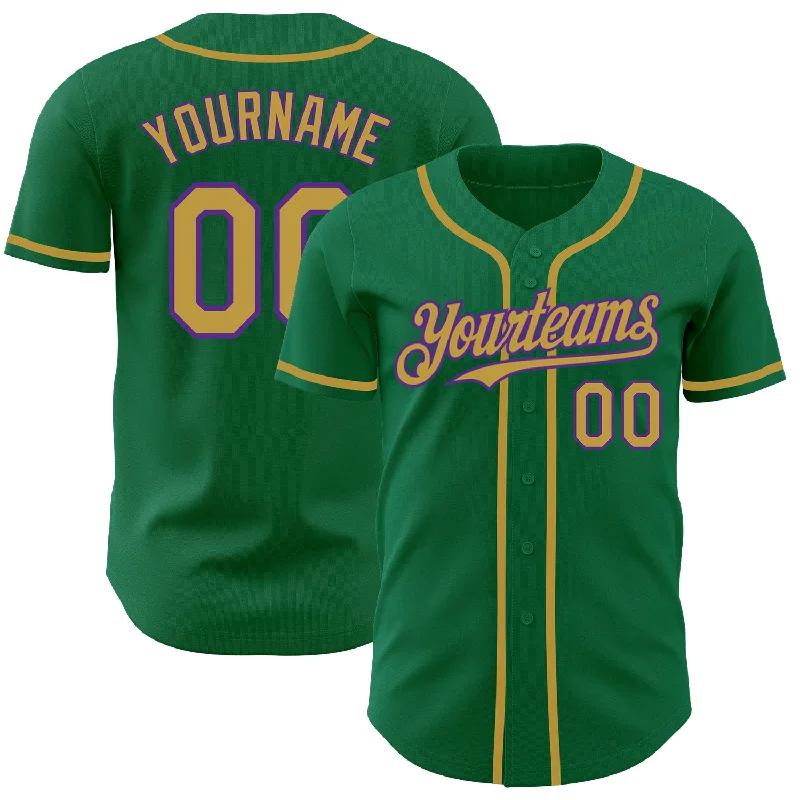 Baseball Jerseys With Custom Fabric-Custom Kelly Green Old Gold-Purple Authentic Baseball Jersey