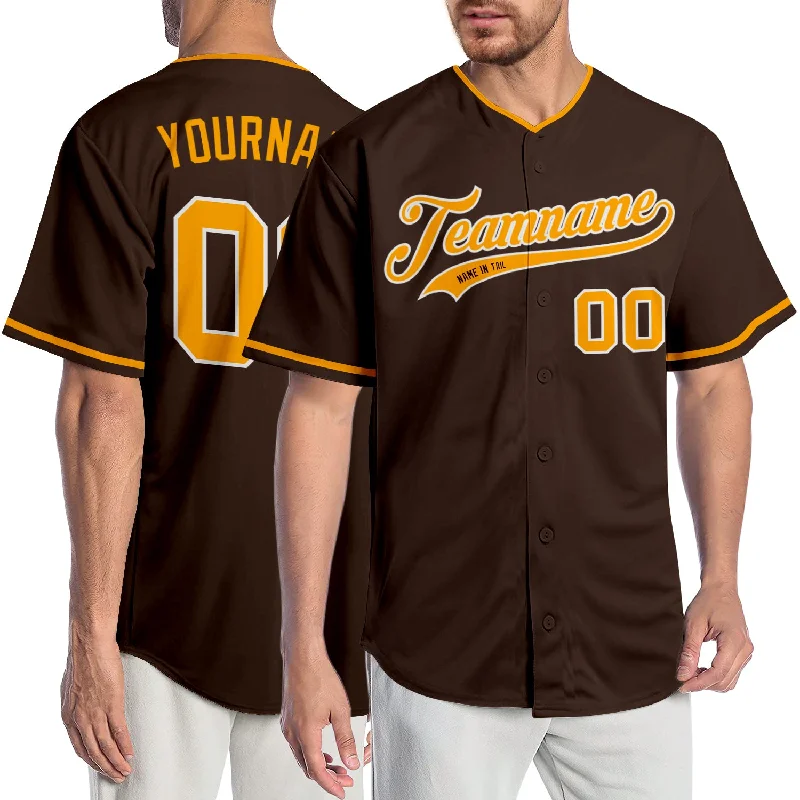 Custom Baseball Jerseys For Charity Events-Custom Brown Gold-White Authentic Baseball Jersey