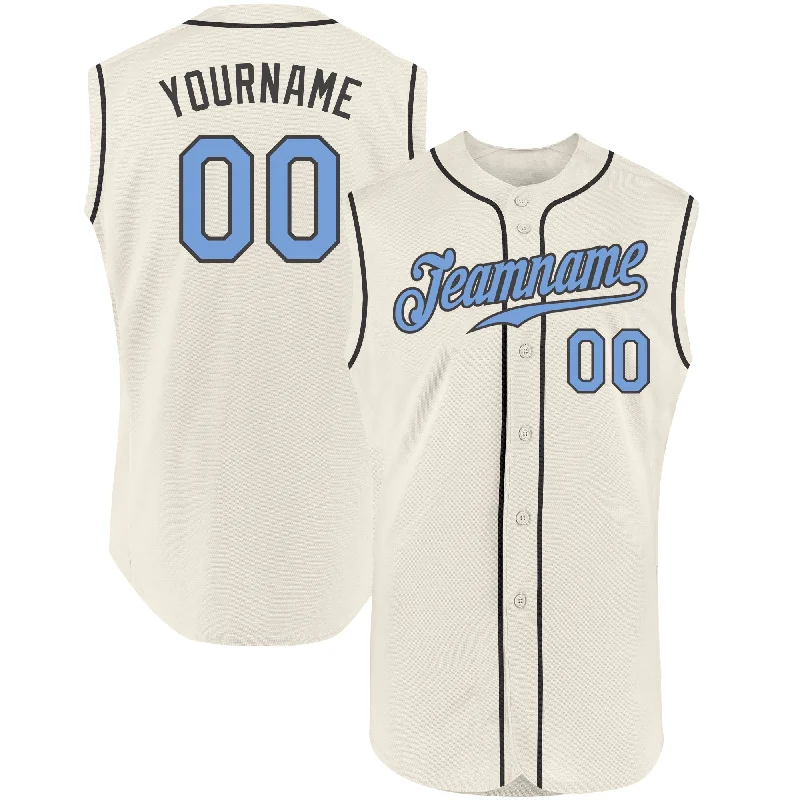 Custom Baseball Jerseys For Seasonal Leagues-Custom Cream Light Blue-Steel Gray Authentic Sleeveless Father's Day Baseball Jersey