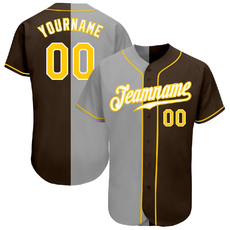 Personalized Baseball Jerseys For Special Matches-Custom Brown Gold-Gray Authentic Split Fashion Baseball Jersey