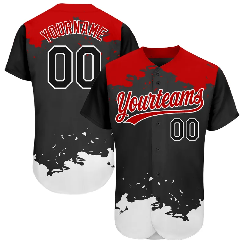 Custom Baseball Jerseys For Official League Apparel-Custom Black Black-Red 3D Pattern Design Authentic Baseball Jersey