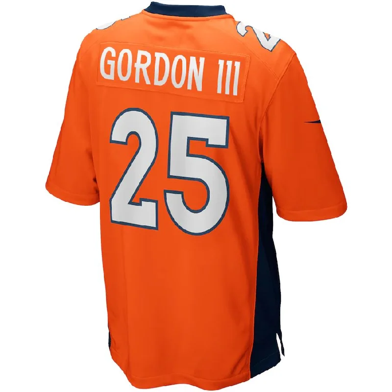 Custom Rugby Jerseys For Fan Engagement-D.Broncos #25 Melvin Gordon III Orange Game Jersey Stitched American Football Jerseys