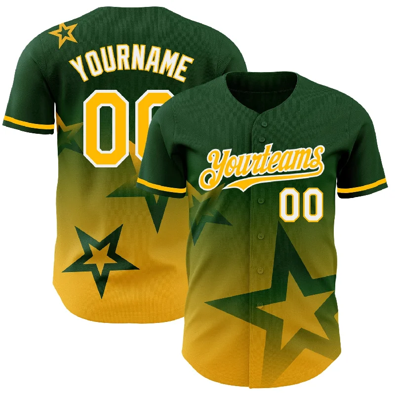 Personalized Baseball Jerseys For Player Recognition-Custom Green Gold-White 3D Pattern Design Gradient Style Twinkle Star Authentic Baseball Jersey