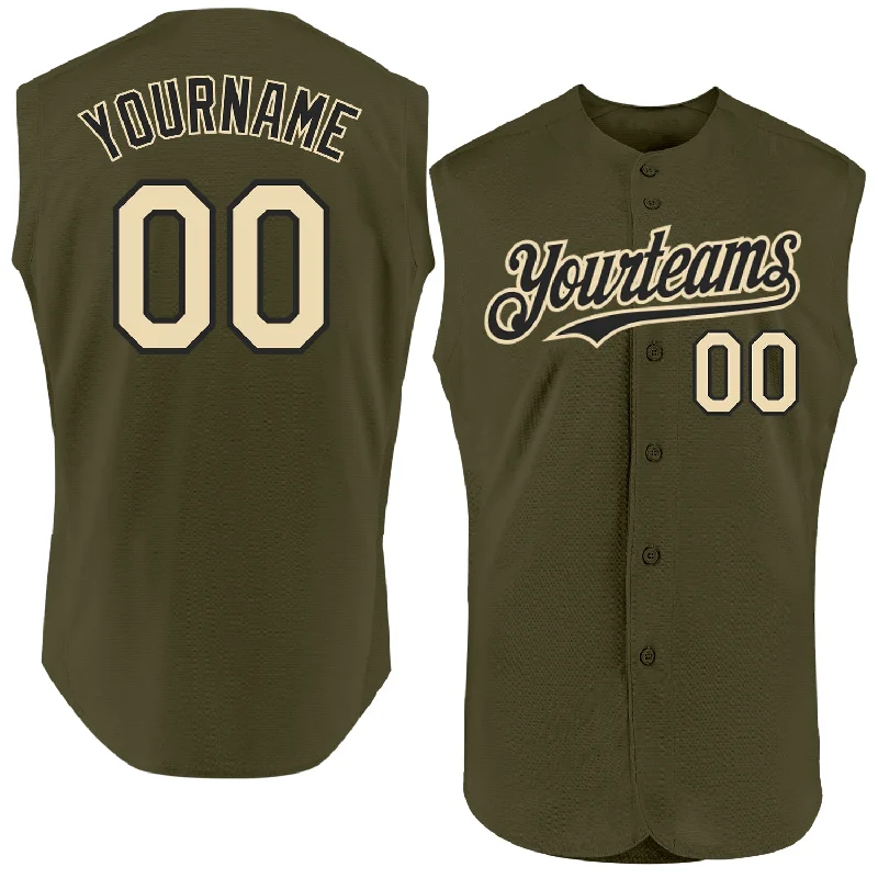 Personalized Baseball Jerseys For Gift Giving-Custom Olive Cream-Black Authentic Sleeveless Salute To Service Baseball Jersey