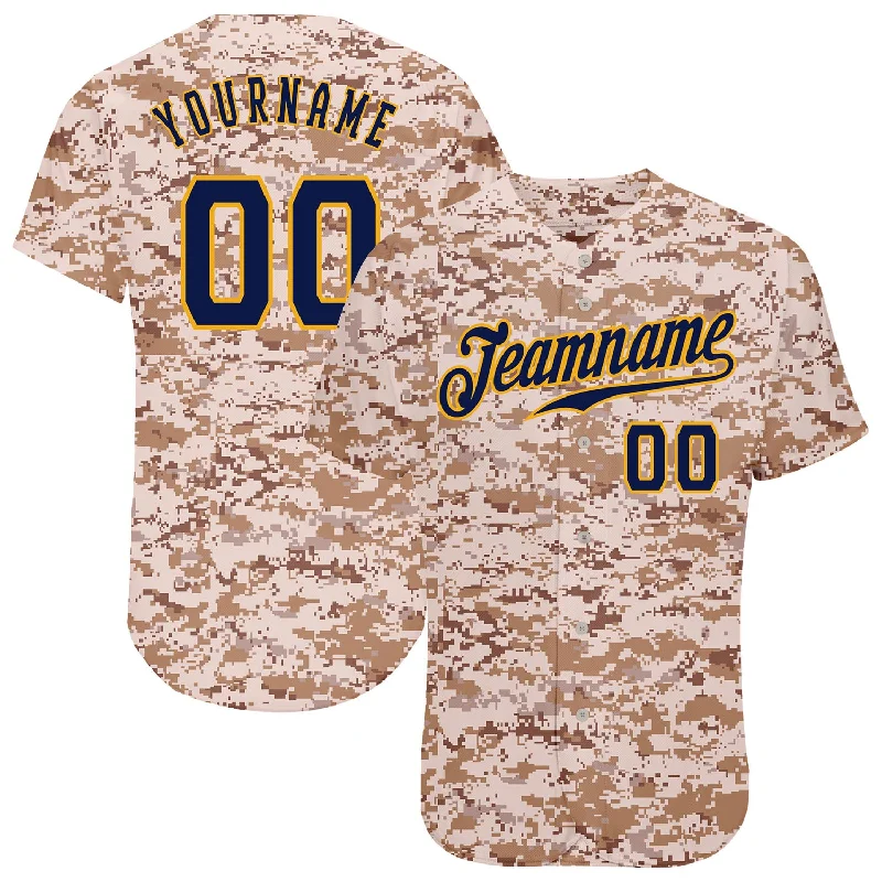 Baseball Jerseys With Custom Text-Custom Camo Navy-Gold Authentic Salute To Service Baseball Jersey