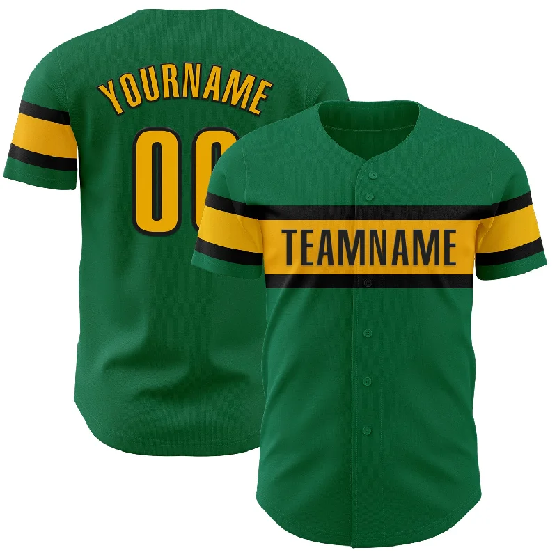 Personalized Baseball Jerseys For Gift Giving-Custom Kelly Green Gold-Black Authentic Baseball Jersey