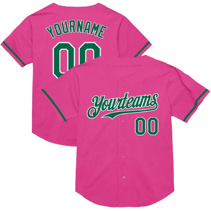 Custom Baseball Jerseys For Leagues-Custom Pink Kelly Green-White Mesh Authentic Throwback Baseball Jersey