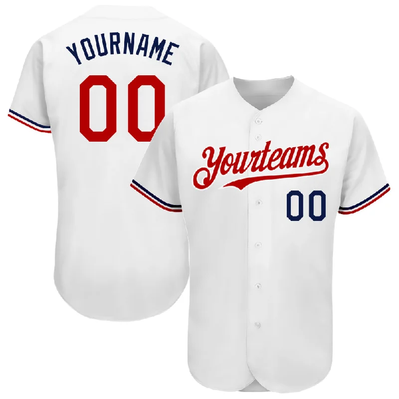 Custom Baseball Jerseys For Club Recognition-Custom White Red-Navy Authentic Baseball Jersey