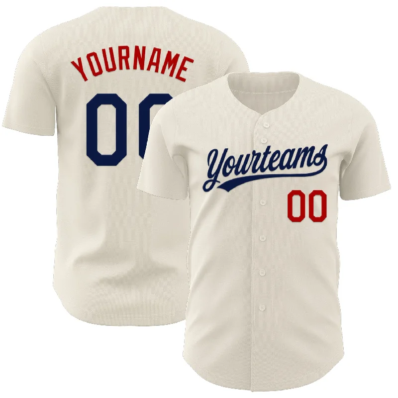 Custom Baseball Jerseys For International Teams-Custom Cream Navy-Red Authentic Baseball Jersey