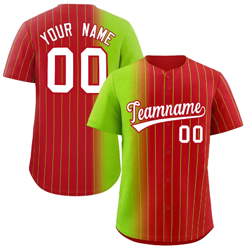 Personalized Baseball Jerseys For Group Fundraisers-Custom Red Neon Green Pinstripe Personalized Gradient Authentic Baseball Jersey