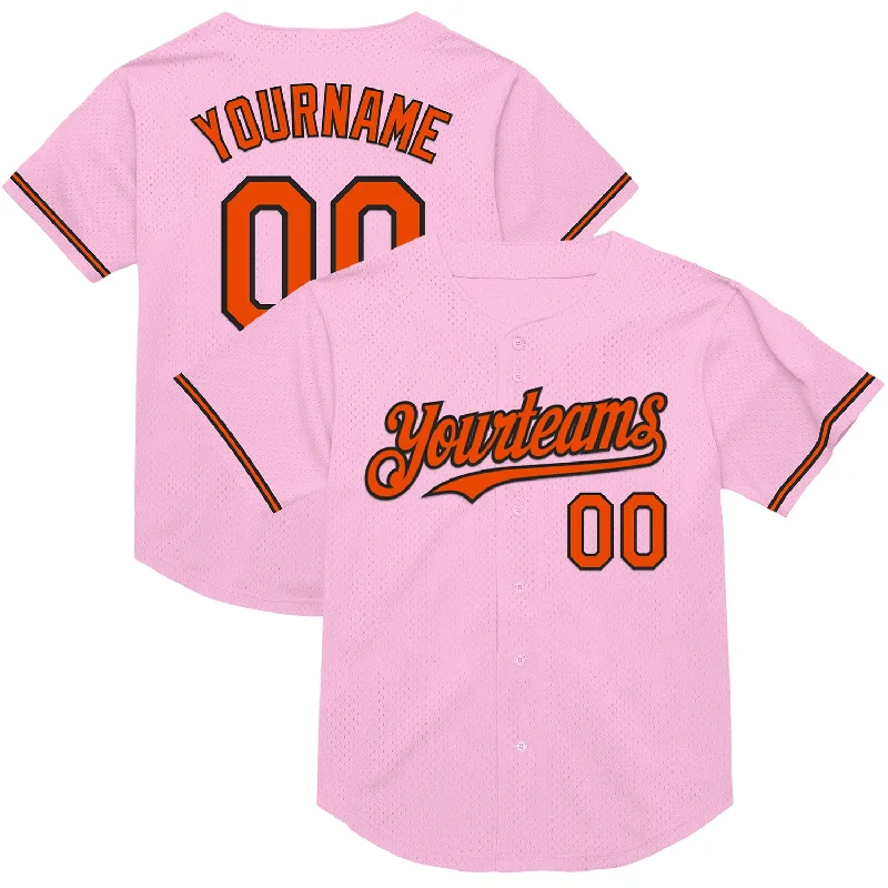 Baseball Jerseys With Custom Patch Designs-Custom Light Pink Orange-Black Mesh Authentic Throwback Baseball Jersey