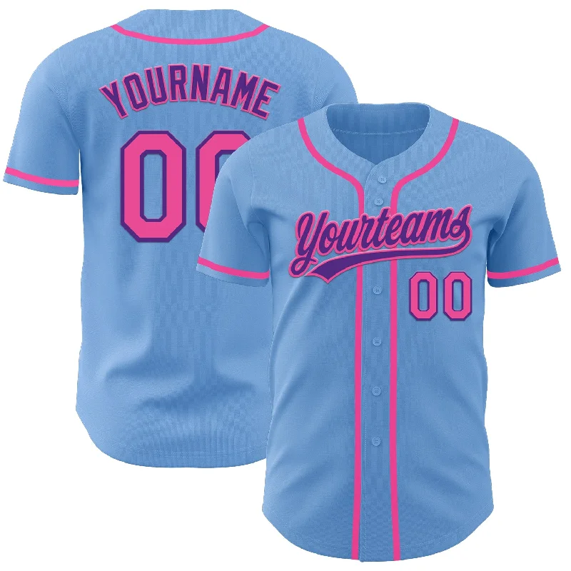 Baseball Jerseys With Custom Branding-Custom Light Blue Pink-Purple Authentic Baseball Jersey