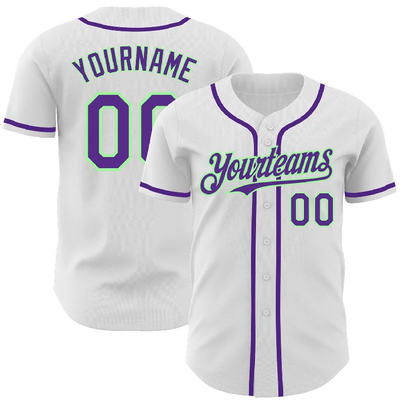 Custom Baseball Jerseys For Group Recognition-Custom White Purple-Pea Green Authentic Baseball Jersey