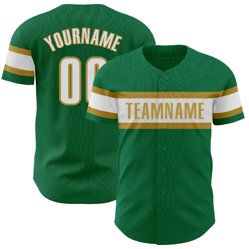 Personalized Baseball Jerseys For School Teams-Custom Kelly Green White-Old Gold Authentic Baseball Jersey