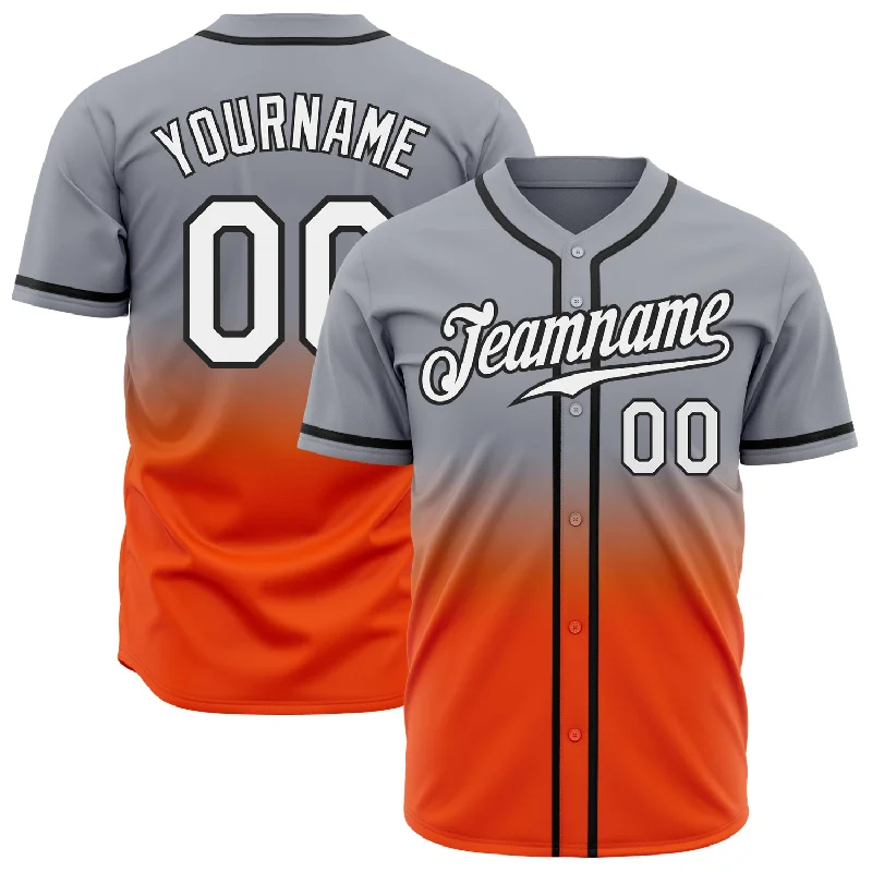 Personalized Baseball Jerseys For Holiday Season-Custom Gray White Orange-Black Authentic Fade Fashion Baseball Jersey