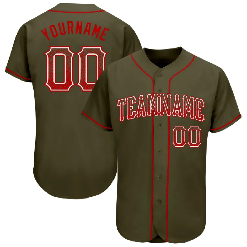 Custom Baseball Jerseys For VIP Events-Custom Olive Red-White Authentic Drift Fashion Salute To Service Baseball Jersey