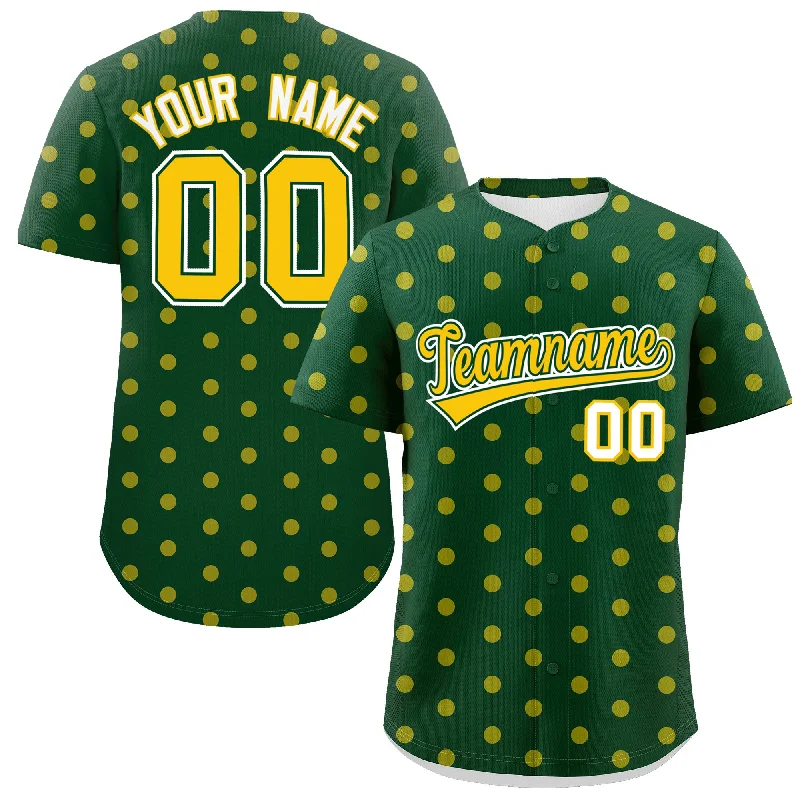 Custom Baseball Jerseys With Team Logos-Custom Green Gold Personalized Polka Dot Graffiti Pattern Authentic Baseball Jersey