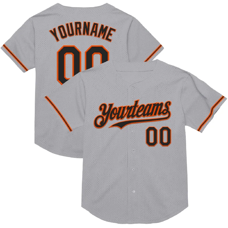 Personalized Baseball Jerseys For School Competitions-Custom Gray Black-Orange Mesh Authentic Throwback Baseball Jersey