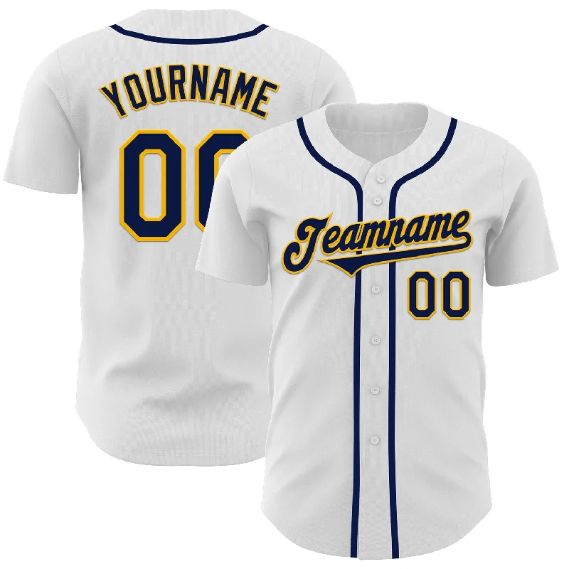 Baseball Jerseys For Tournaments & Leagues-Custom White Navy-Gold Authentic Baseball Jersey