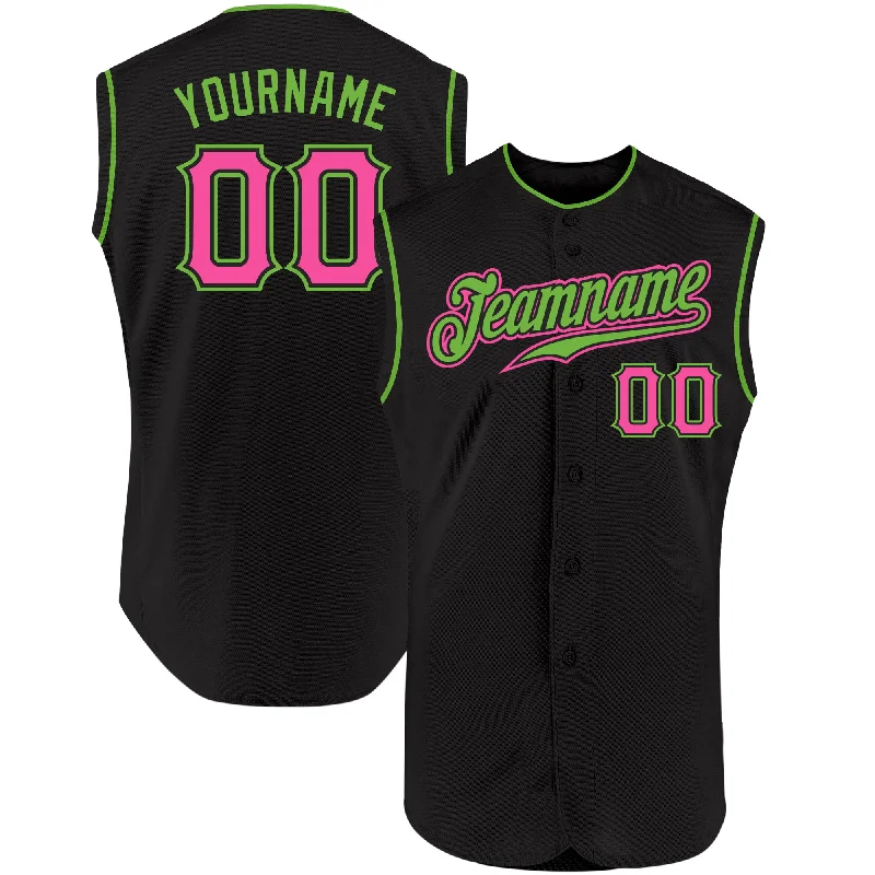 Custom Baseball Jerseys For Fan Engagement-Custom Black Pink-Neon Green Authentic Sleeveless Baseball Jersey