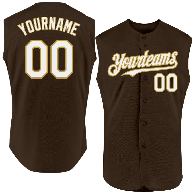 Custom Baseball Jerseys For Holiday Promotions-Custom Brown White-Old Gold Authentic Sleeveless Baseball Jersey