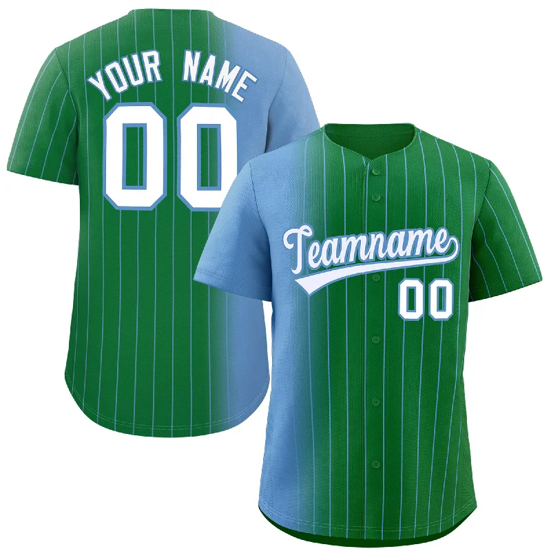 Baseball Jerseys With Custom Logos & Text-Custom Kelly Green Light Blue Pinstripe Personalized Gradient Authentic Baseball Jersey