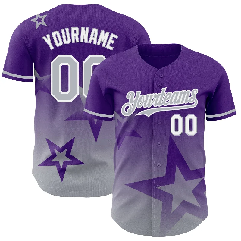 Custom Baseball Jerseys For Club Teams-Custom Purple Gray-White 3D Pattern Design Gradient Style Twinkle Star Authentic Baseball Jersey