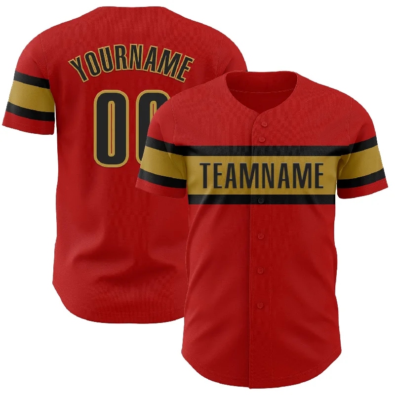 Custom Baseball Jerseys For Sports Camps-Custom Red Black-Old Gold Authentic Baseball Jersey