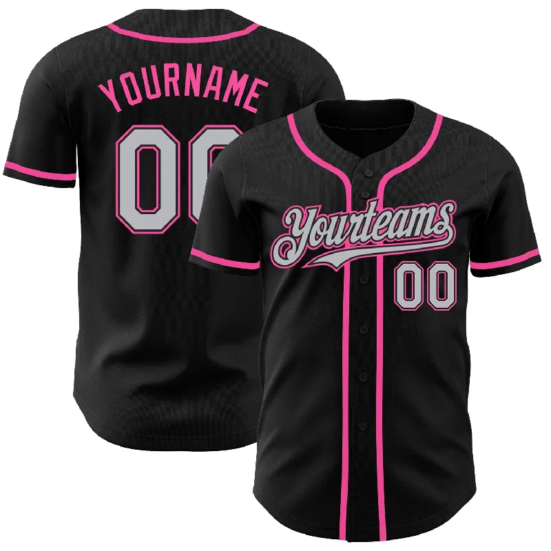 Custom Baseball Jerseys For Holiday Promotions-Custom Black Gray-Pink Authentic Baseball Jersey