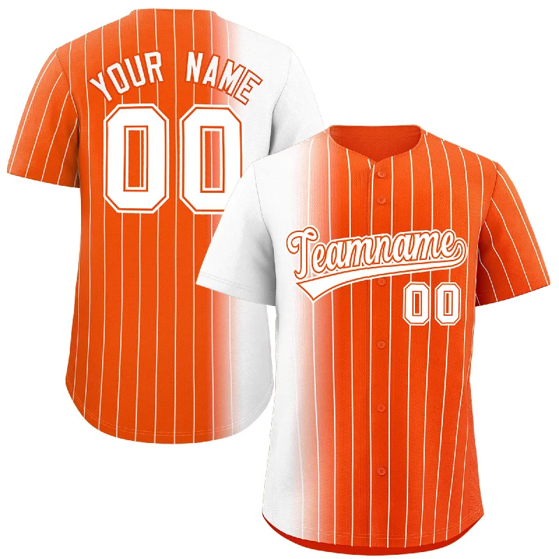 Customizable Baseball Jerseys-Custom Orange White Pinstripe Personalized Gradient Authentic Baseball Jersey