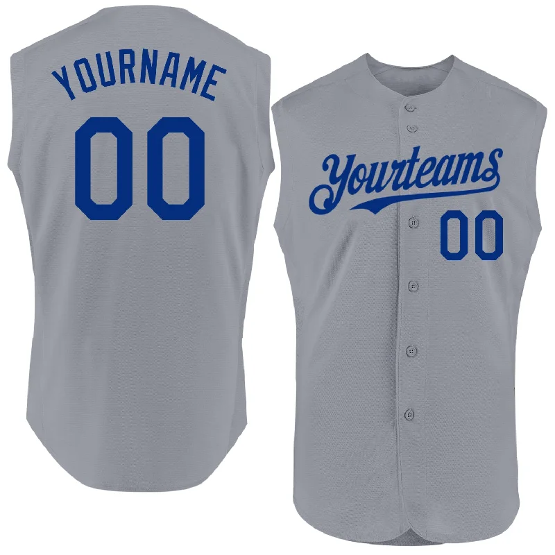 Baseball Jerseys For Team Celebrations & Recognitions-Custom Gray Royal Authentic Sleeveless Baseball Jersey