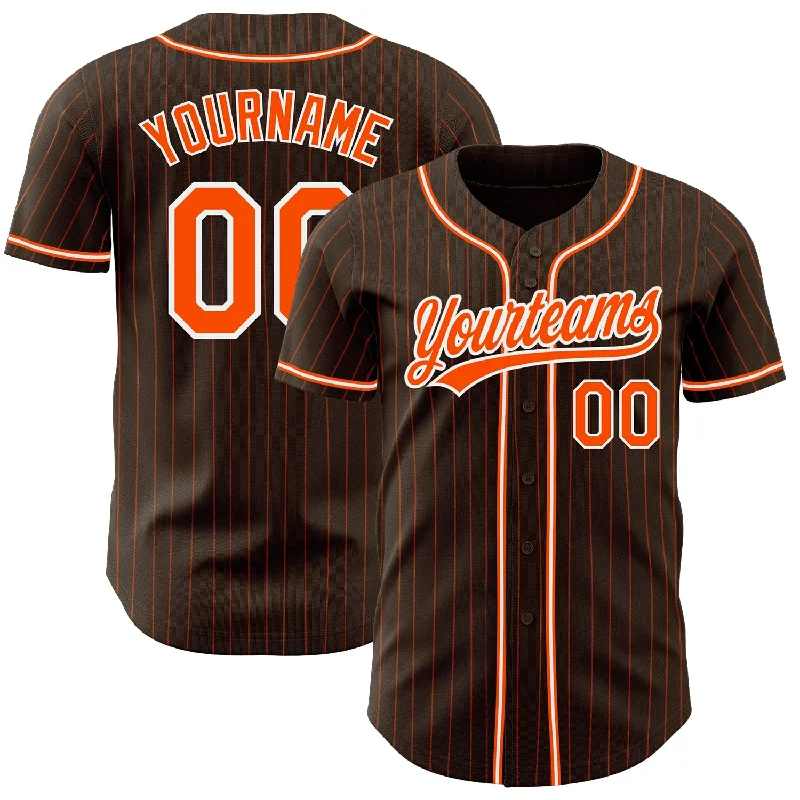 Personalized Baseball Jerseys For Tournaments-Custom Brown Orange Pinstripe Orange-White Authentic Baseball Jersey