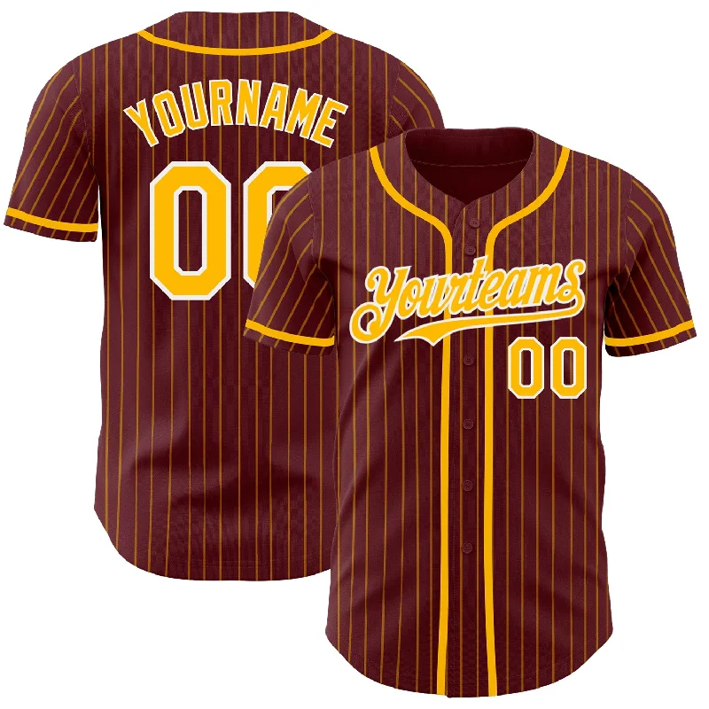 Baseball Jerseys For Local Competitions-Custom Burgundy Gold Pinstripe White Authentic Baseball Jersey