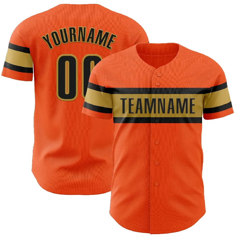 Custom Baseball Jerseys For Global Competitions-Custom Orange Black-Old Gold Authentic Baseball Jersey