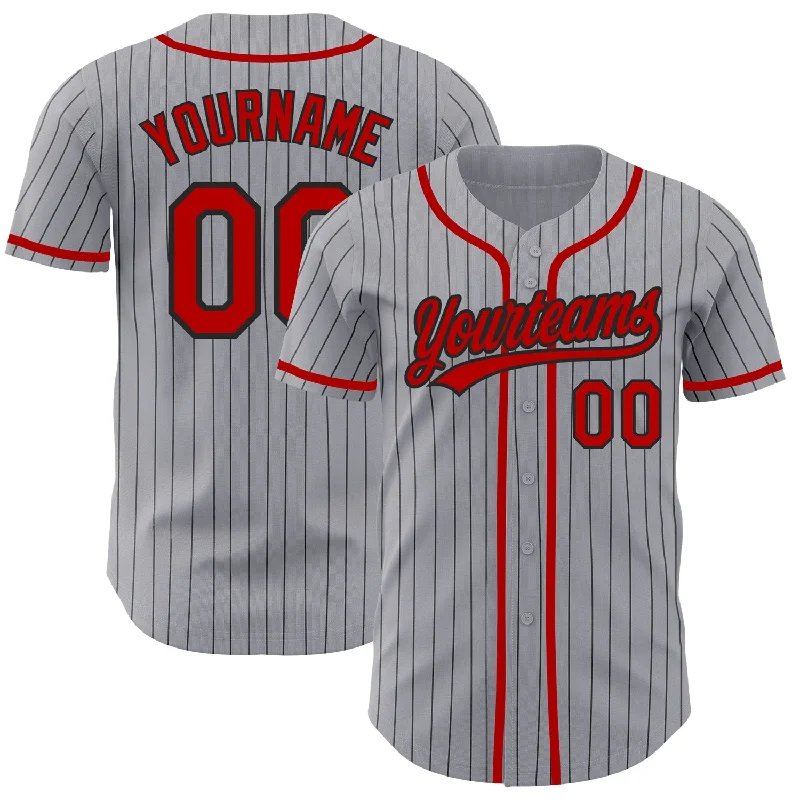 Personalized Baseball Jerseys For Fundraising Projects-Custom Gray Black Pinstripe Red Authentic Baseball Jersey