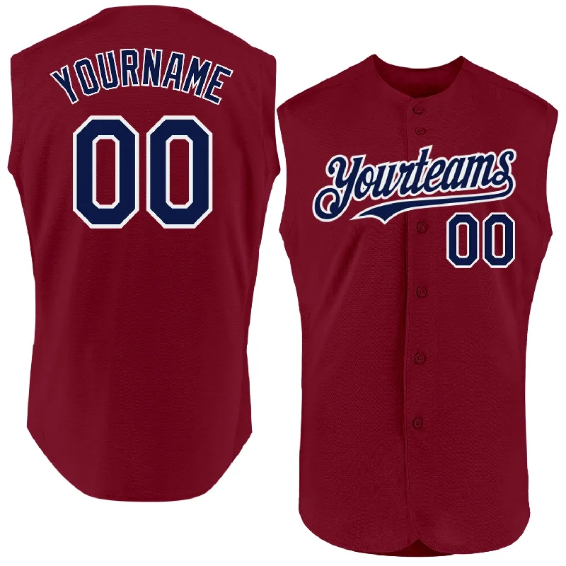 Baseball Jerseys With Player Names & Numbers-Custom Crimson Navy-White Authentic Sleeveless Baseball Jersey