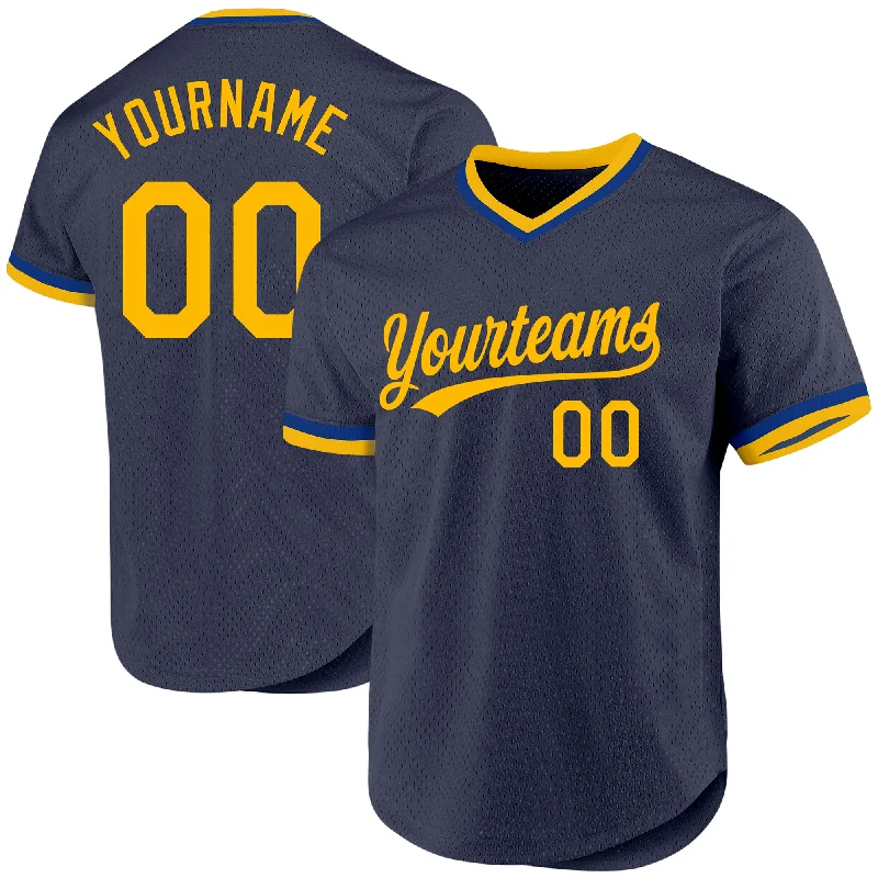 Personalized Baseball Jerseys For Families-Custom Navy Gold-Royal Authentic Throwback Baseball Jersey