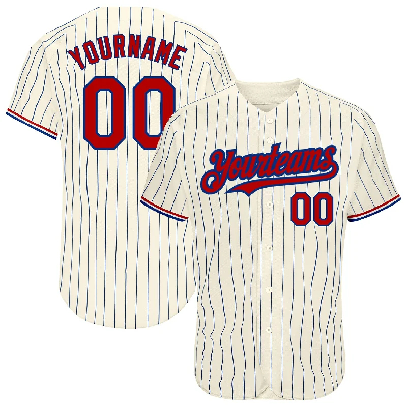 Personalized Baseball Jerseys For Large Groups-Custom Cream Royal Pinstripe Red-White Authentic Baseball Jersey