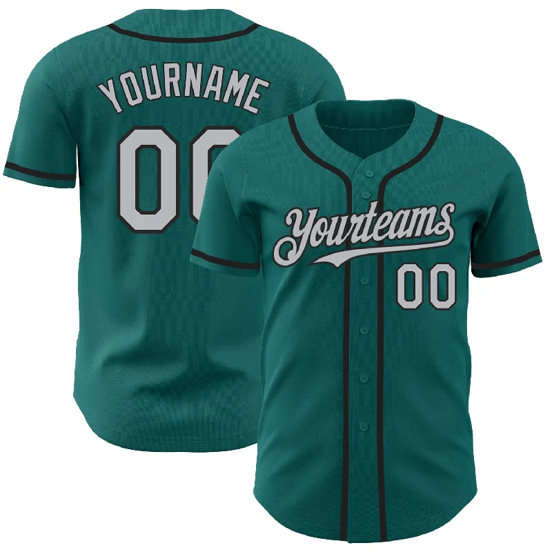 Custom Baseball Jerseys With Bold Fonts-Custom Teal Gray-Black Authentic Baseball Jersey