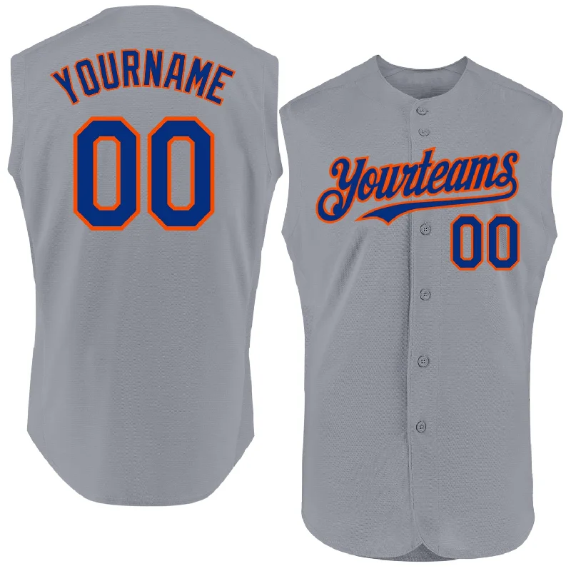 Custom Baseball Jerseys For Sports Camps-Custom Gray Royal-Orange Authentic Sleeveless Baseball Jersey