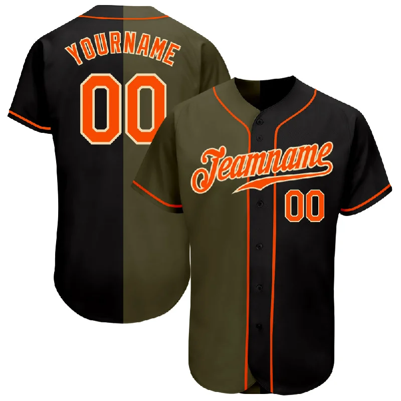 Personalized Baseball Jerseys For Group Custom Orders-Custom Black Orange Olive-Cream Authentic Split Fashion Baseball Jersey