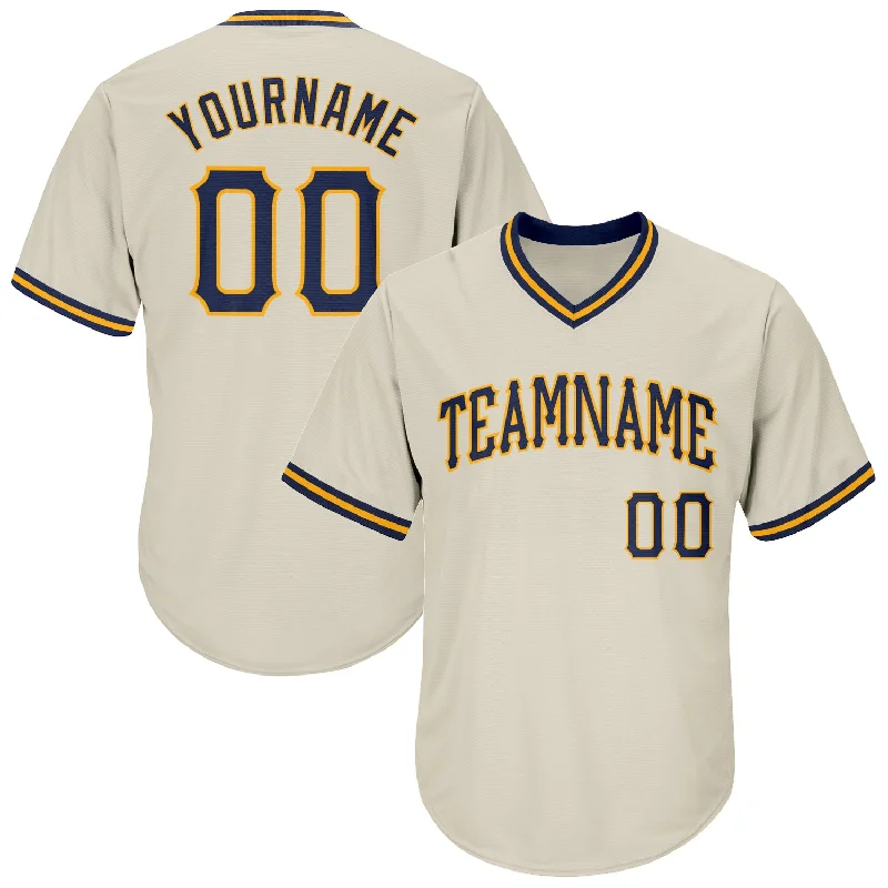 Baseball Jerseys For Fun League Competitions-Custom Cream Navy-Gold Authentic Throwback Rib-Knit Baseball Jersey Shirt