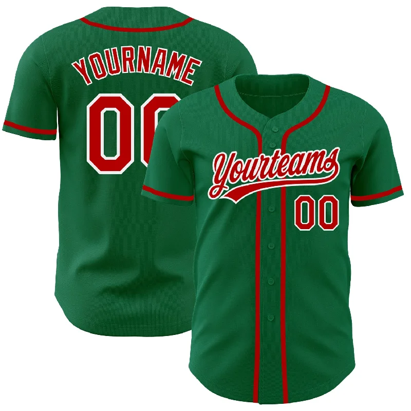 Personalized Baseball Jerseys For College Teams-Custom Kelly Green Red-White Authentic Baseball Jersey