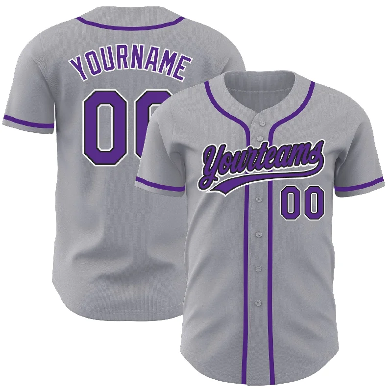 Custom Baseball Jerseys For Club Teams-Custom Gray Purple-Black Authentic Baseball Jersey