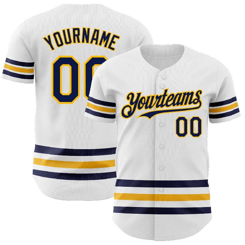 Baseball Jerseys With Player Names & Numbers-Custom White Navy-Gold Line Authentic Baseball Jersey