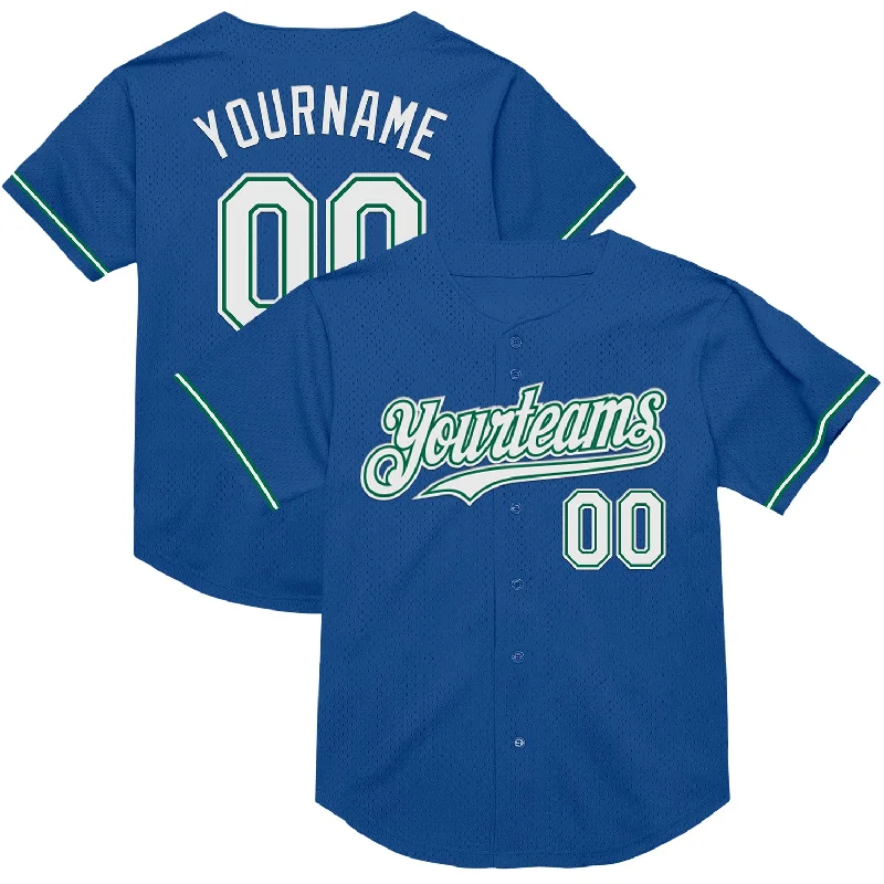 Personalized Baseball Jerseys For Community Teams-Custom Blue White-Kelly Green Mesh Authentic Throwback Baseball Jersey