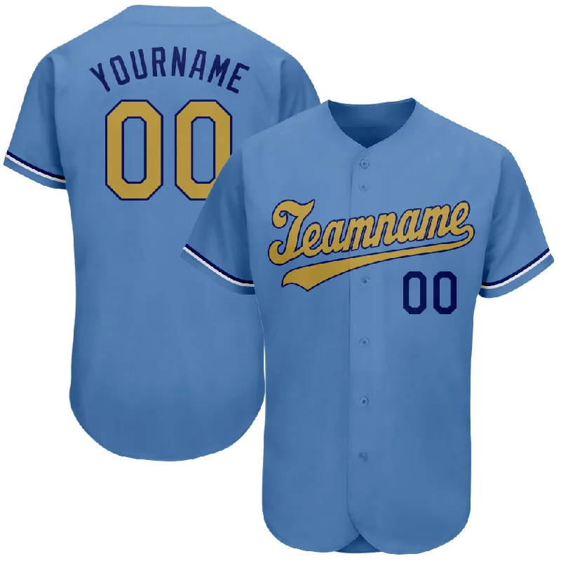 Baseball Jerseys For Custom Designs & Printing-Custom Light Blue Old Gold-Royal Authentic Baseball Jersey